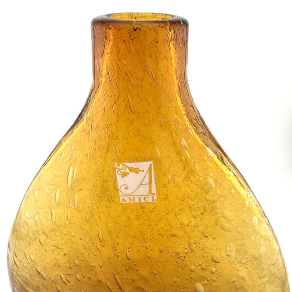 Vintage AMICI 20th Century Bubble Glass Bell-Shaped VASE Bottle 5”+ ~ Amber/Gold - Picture 7 of 8